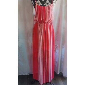 As U Wish Womens‎ Stripes Maxi Dress Empire Waist Sleeveless Pink White Size S